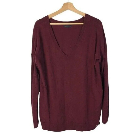 American Eagle AEO Burgundy Red V-Neck Pullover Sweater L - Picture 1 of 3